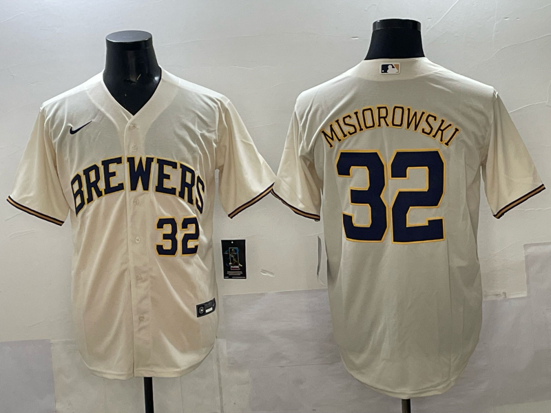 Men Milwaukee Brewers #32 Misiorowski cream Nike MLB 2025 jersey 002